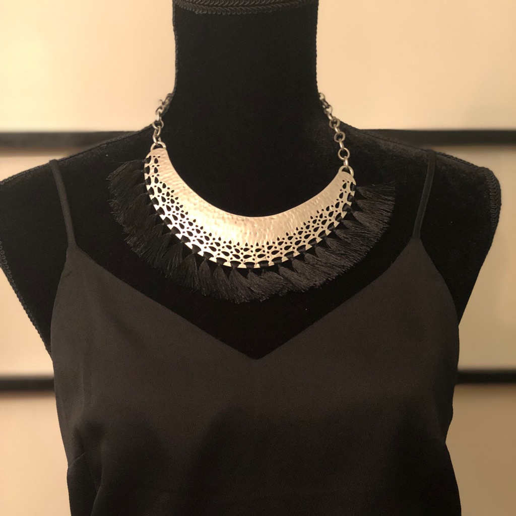 Silver Necklace With Black Strings